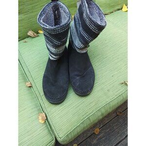 Women's Boots, Black Suede With  knit top